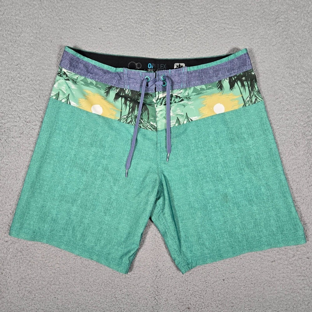 Ocean Pacific OP Shorts Mens 34 Green Floral 8" Board‎ Swim Casual Preppy Logo